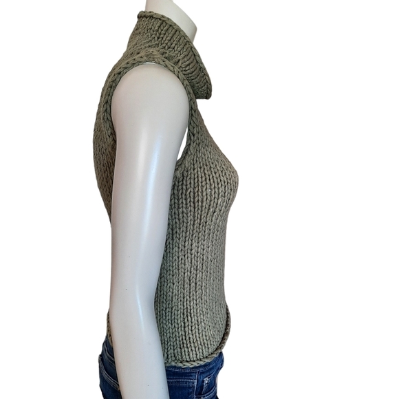 Vintage 90s Y2K Hand Knit Sweater XS Olive Green Sleeveless Chunky - Picture 4 of 5